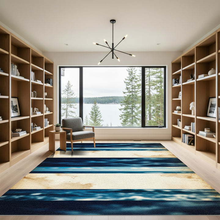 Coastal Stripes Cloudy Sky Ocean Rug