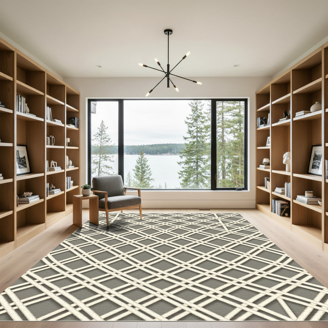 Natural Lattice Crisscross Beige Rug