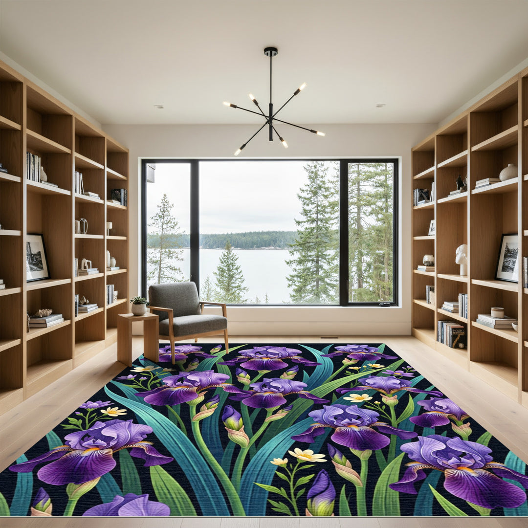 Victorian Purple Iris Floral Arrangement Rug