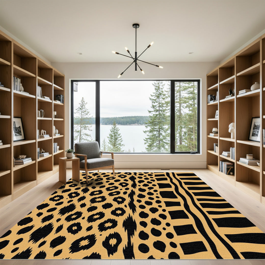 Bold Leopard Print Geometric Border Rug