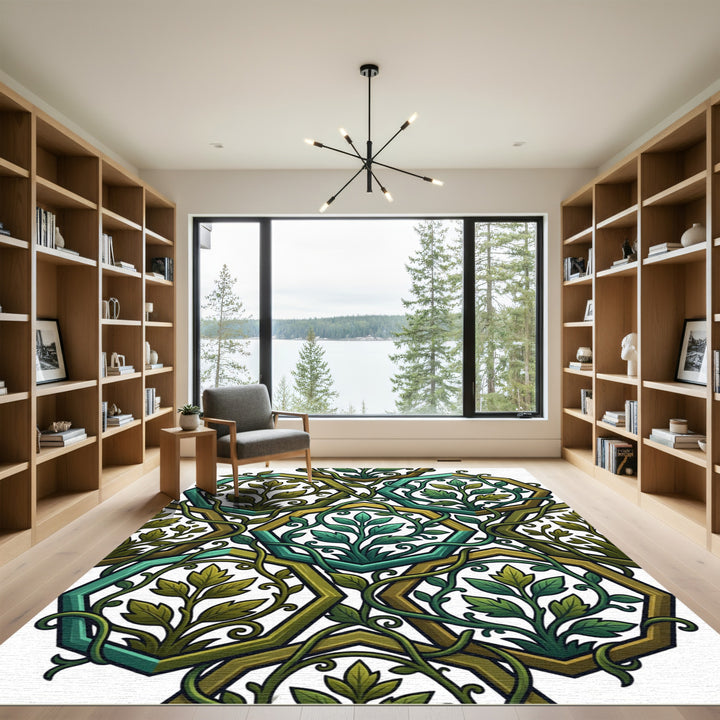 Emerald Vine Hexagon Art Rug