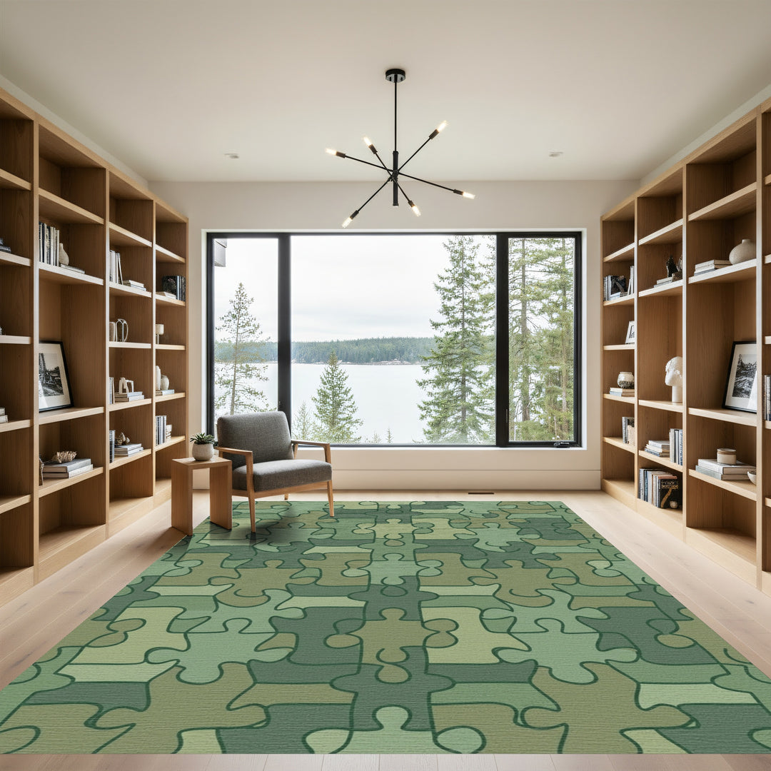 Green Camouflage Puzzle Piece Arrangement Rug