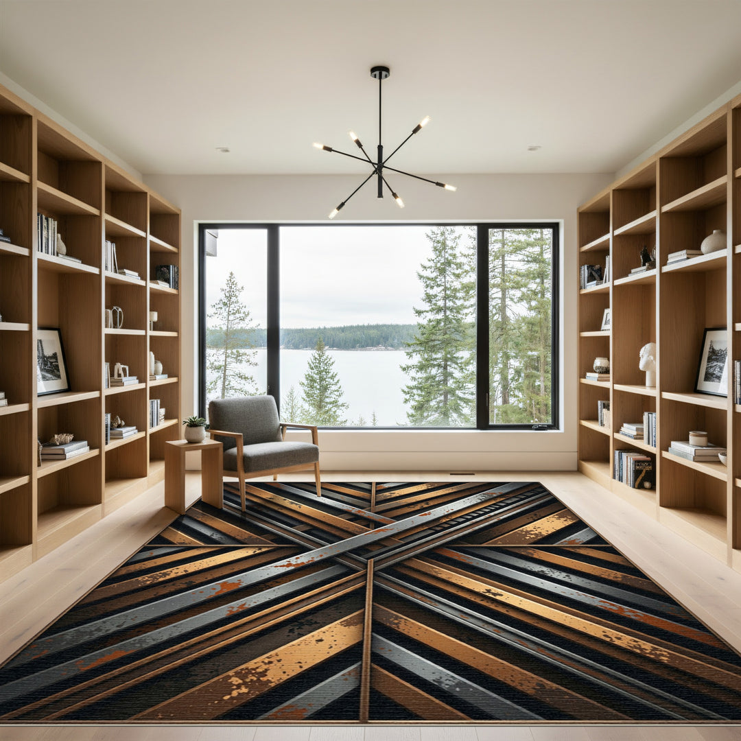 Industrial Copper Gray Slat Weave Rug