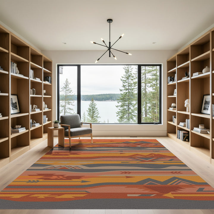 Earthy Sunset Mountain Arrow Geometric Rug