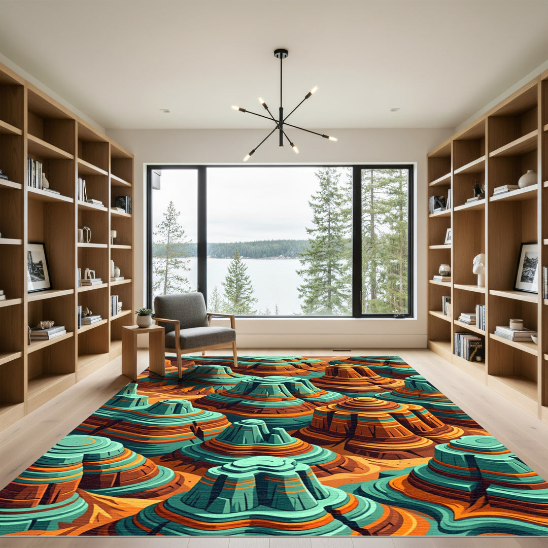 Teal Orange Canyon Landscape Abstract Rug