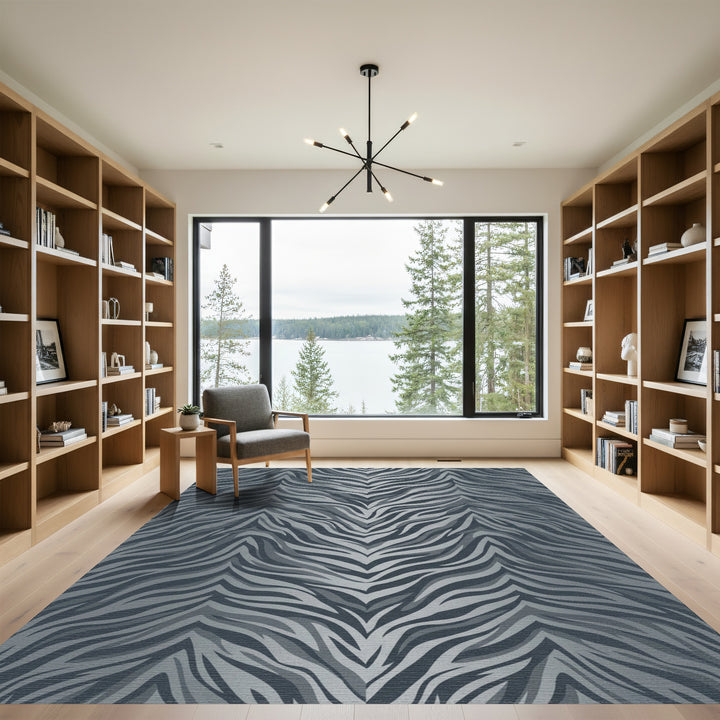 Monochrome Gray Zebra Stripes Rug