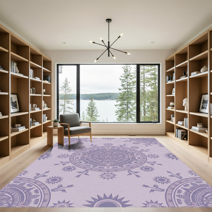 Lavender Aztec Sun Wheel Mandala Rug