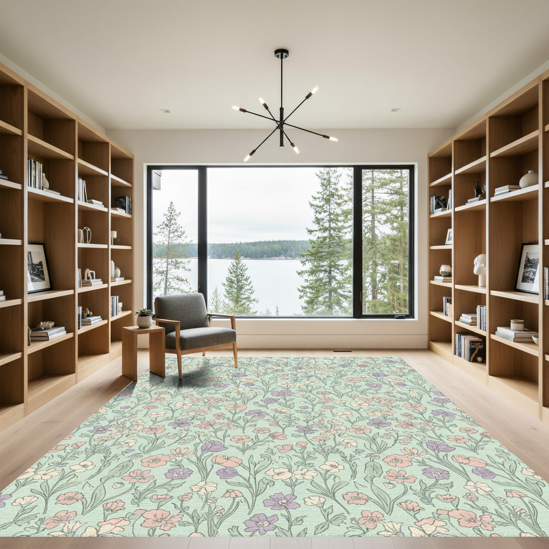 Pastel Floral Meadow Garden Rug