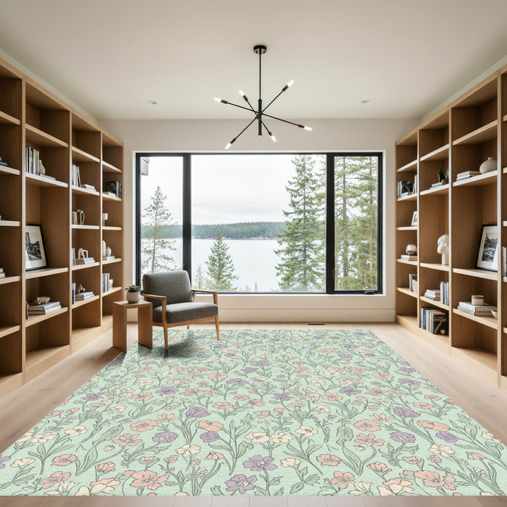 Pastel Floral Meadow Garden Rug