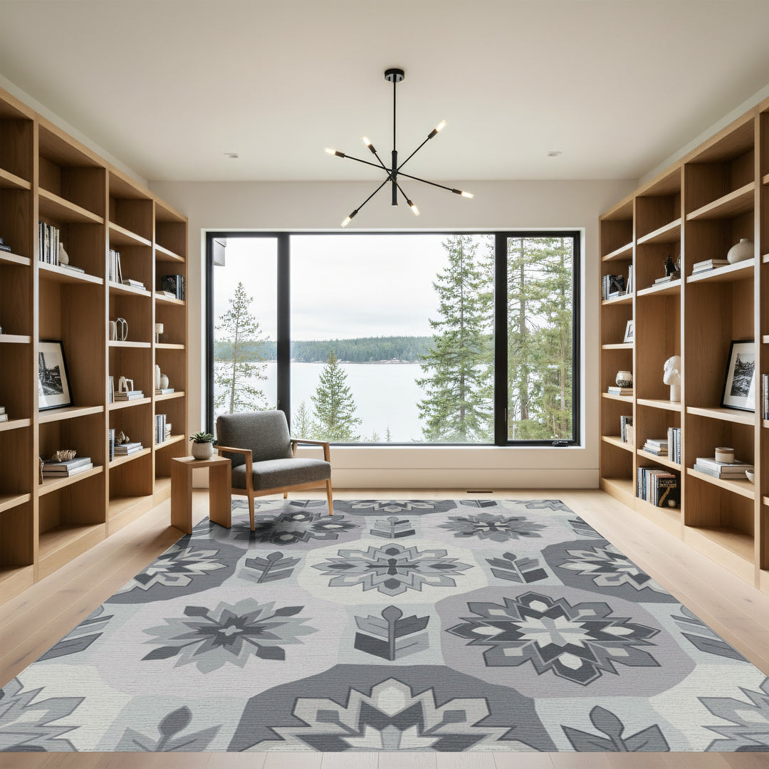 Monochromatic Geometric Floral Applique Rug