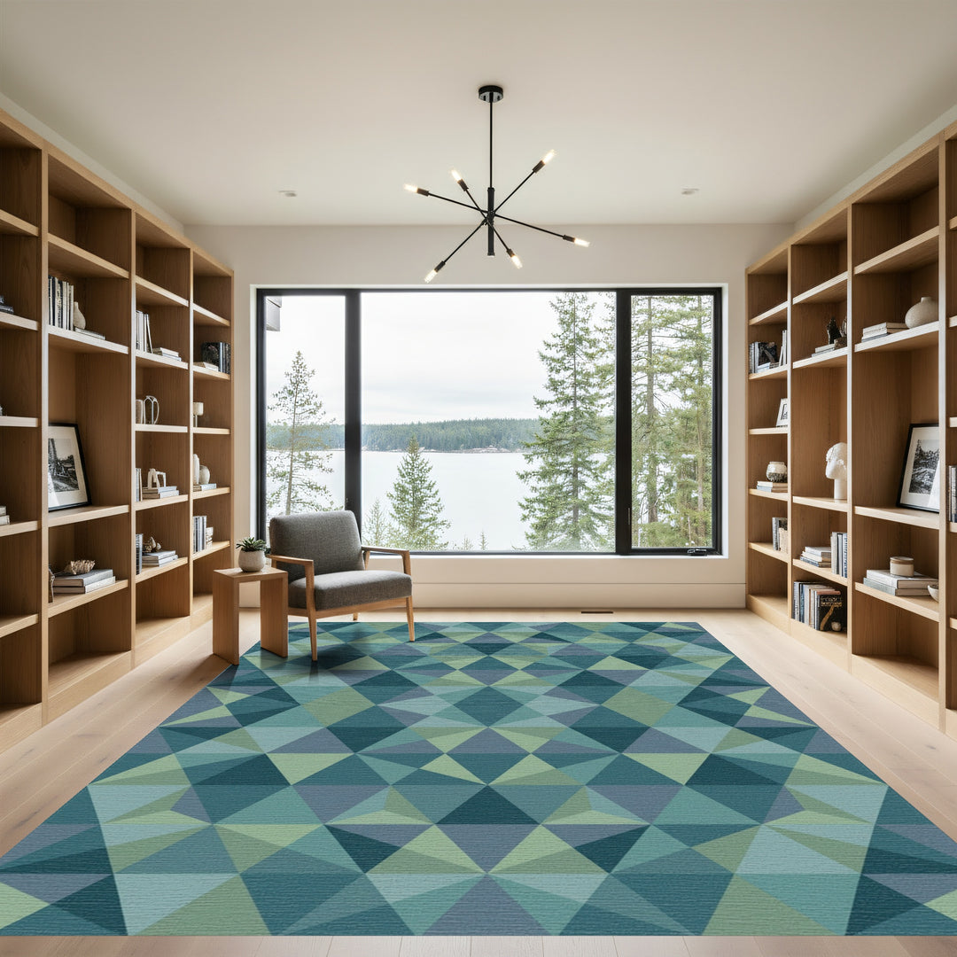 Coastal Blue Geometric Facet Rug