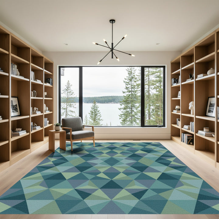 Coastal Blue Geometric Facet Rug
