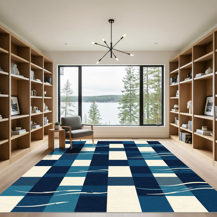 Blue Wave Checkered Textile Rug