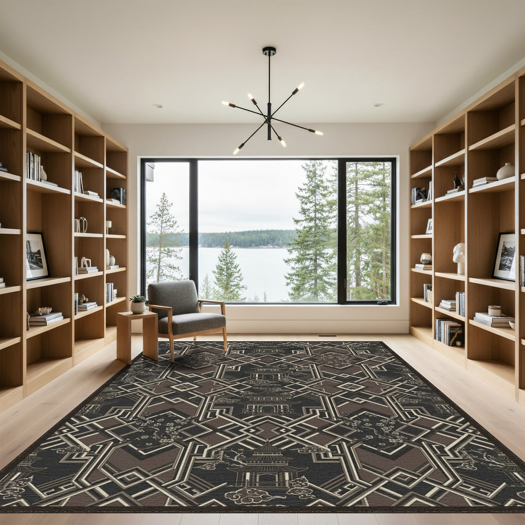 Emperor Pagoda Blossom Geometric Brown Rug