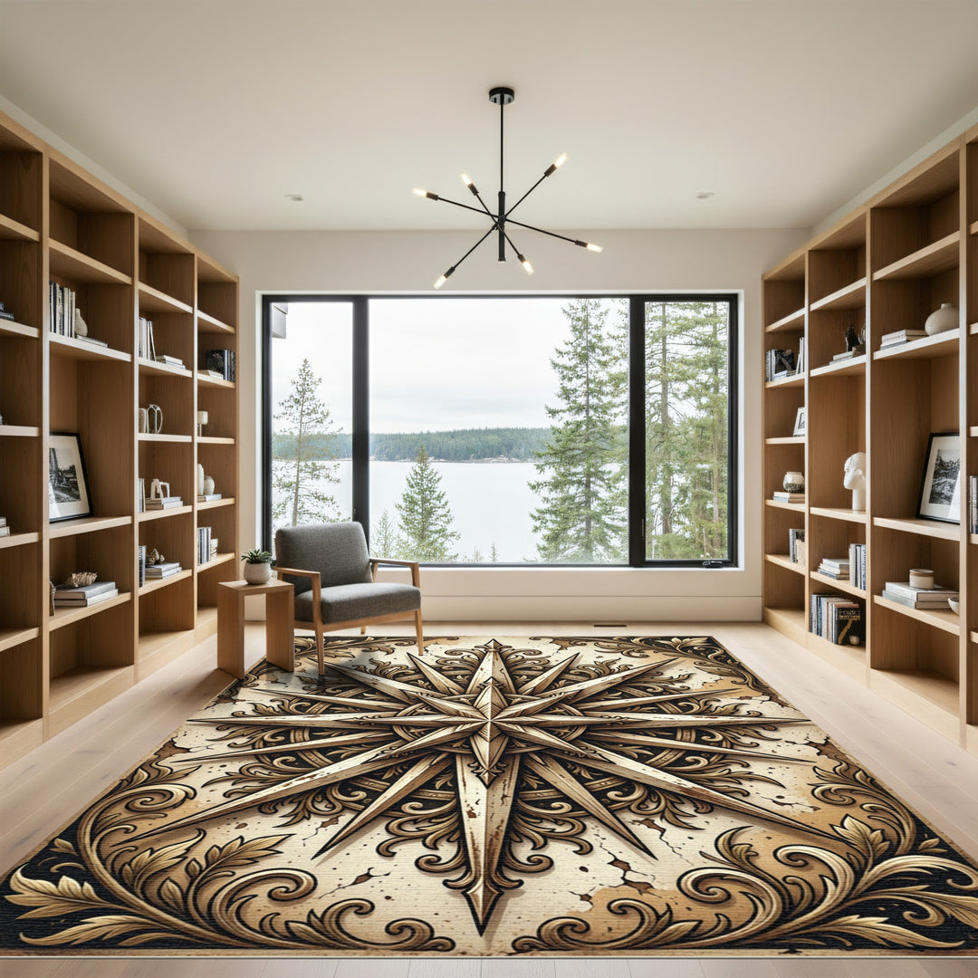 Antique Gold Starburst Traditional Rug