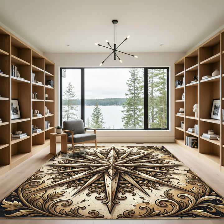 Antique Gold Starburst Traditional Rug