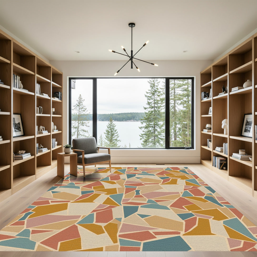 Earthy Terracotta Abstract Geometric Mosaic Rug