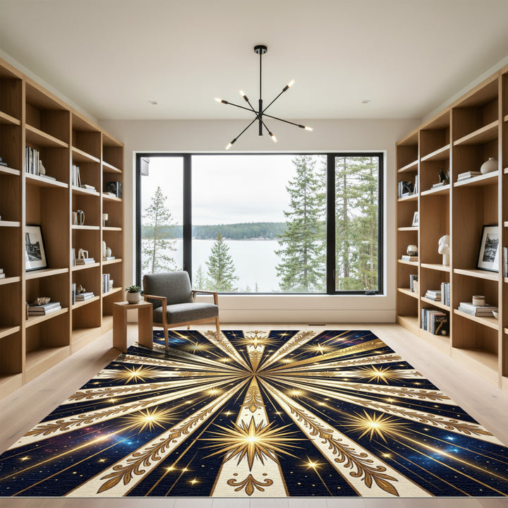 Radiant Gold Starburst Celestial Rug