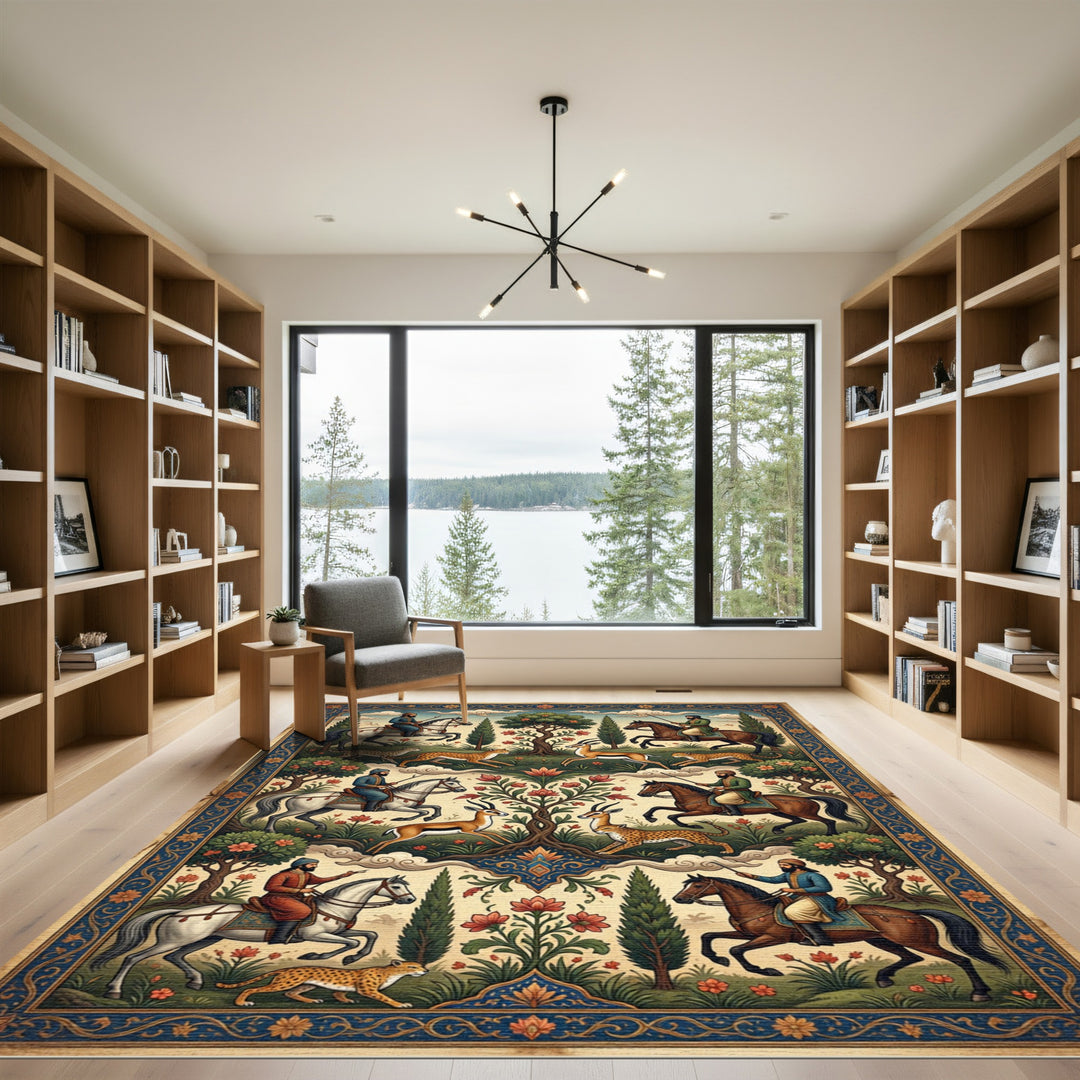 Ornate Equestrian Hunting Scene Rug