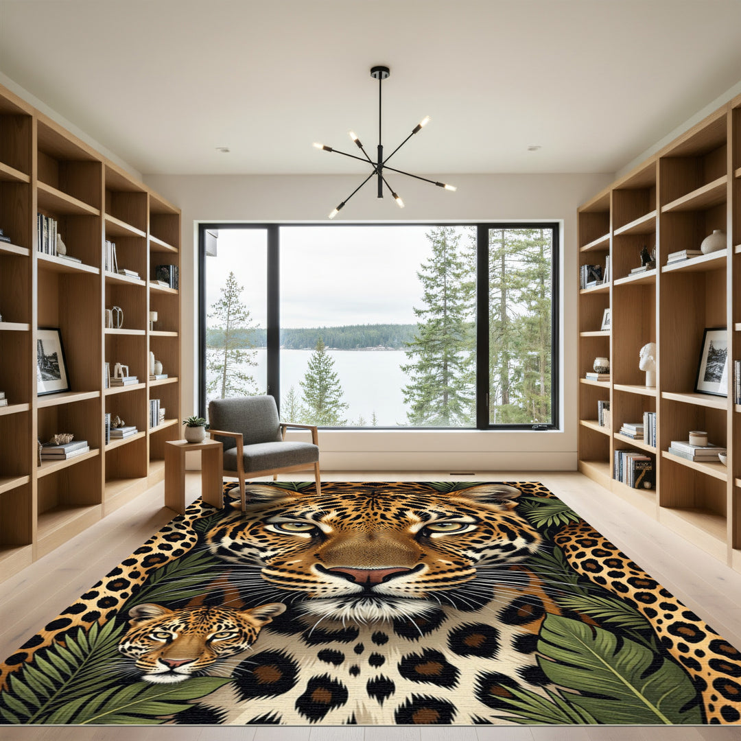 Golden Leopard Jungle Portrait Rug