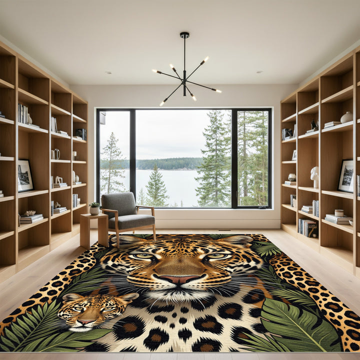 Golden Leopard Jungle Portrait Rug