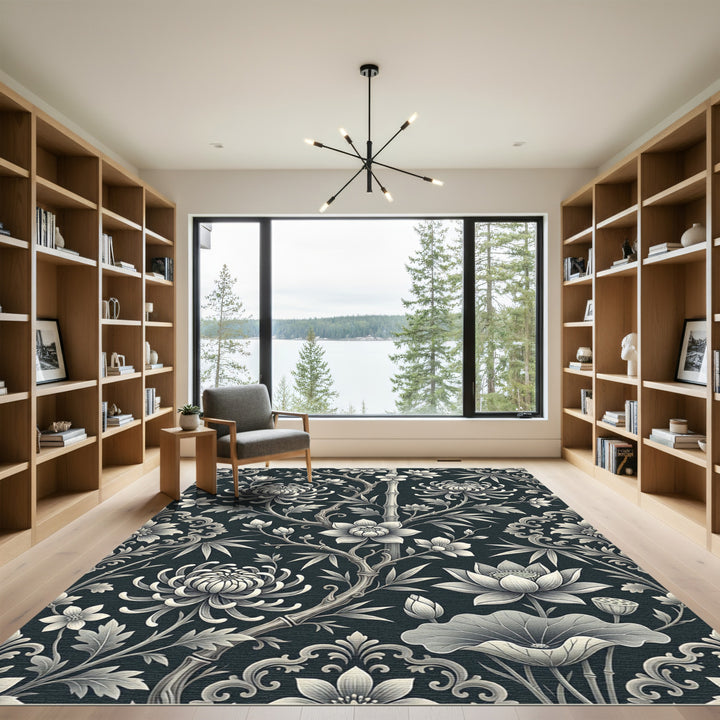 Elegant Chrysanthemum Lotus Bamboo Rug