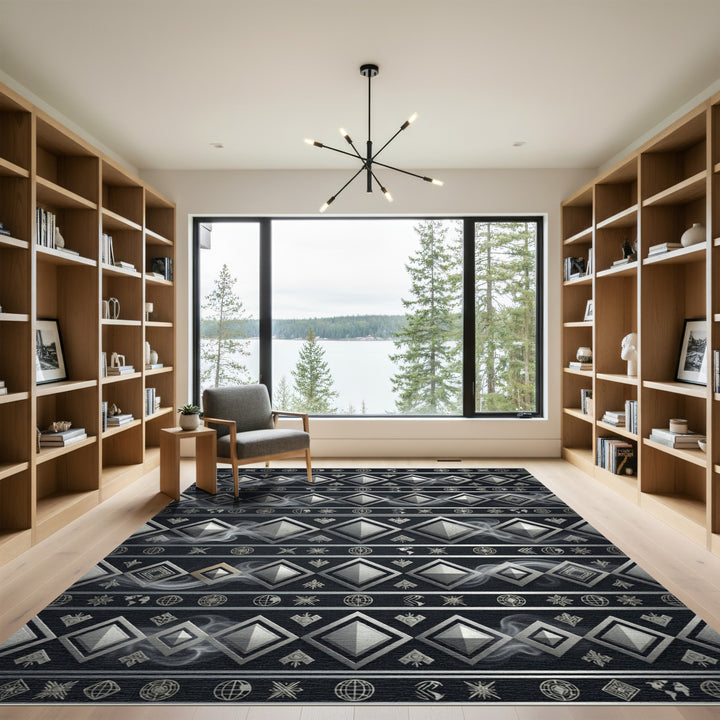 Silver Diamond Geometric Band Rug