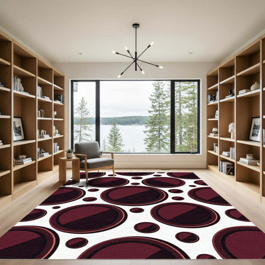 Deep Crimson Circles Contrast Rug