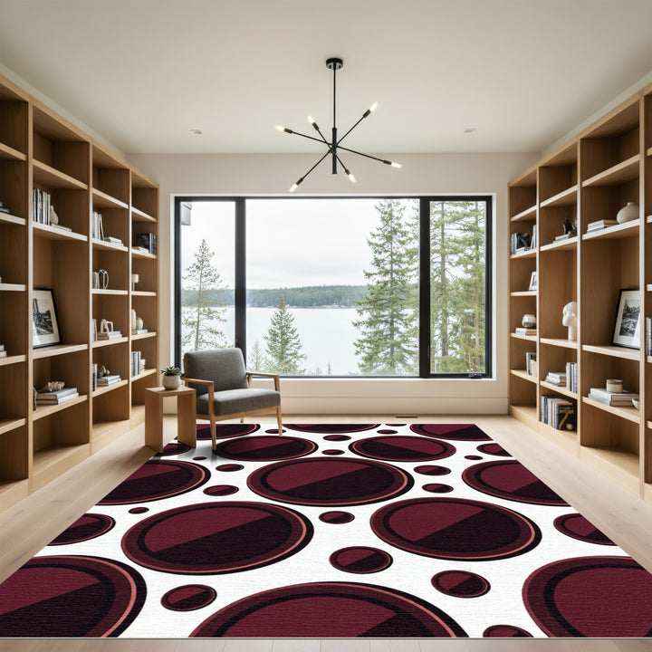 Deep Crimson Circles Contrast Rug