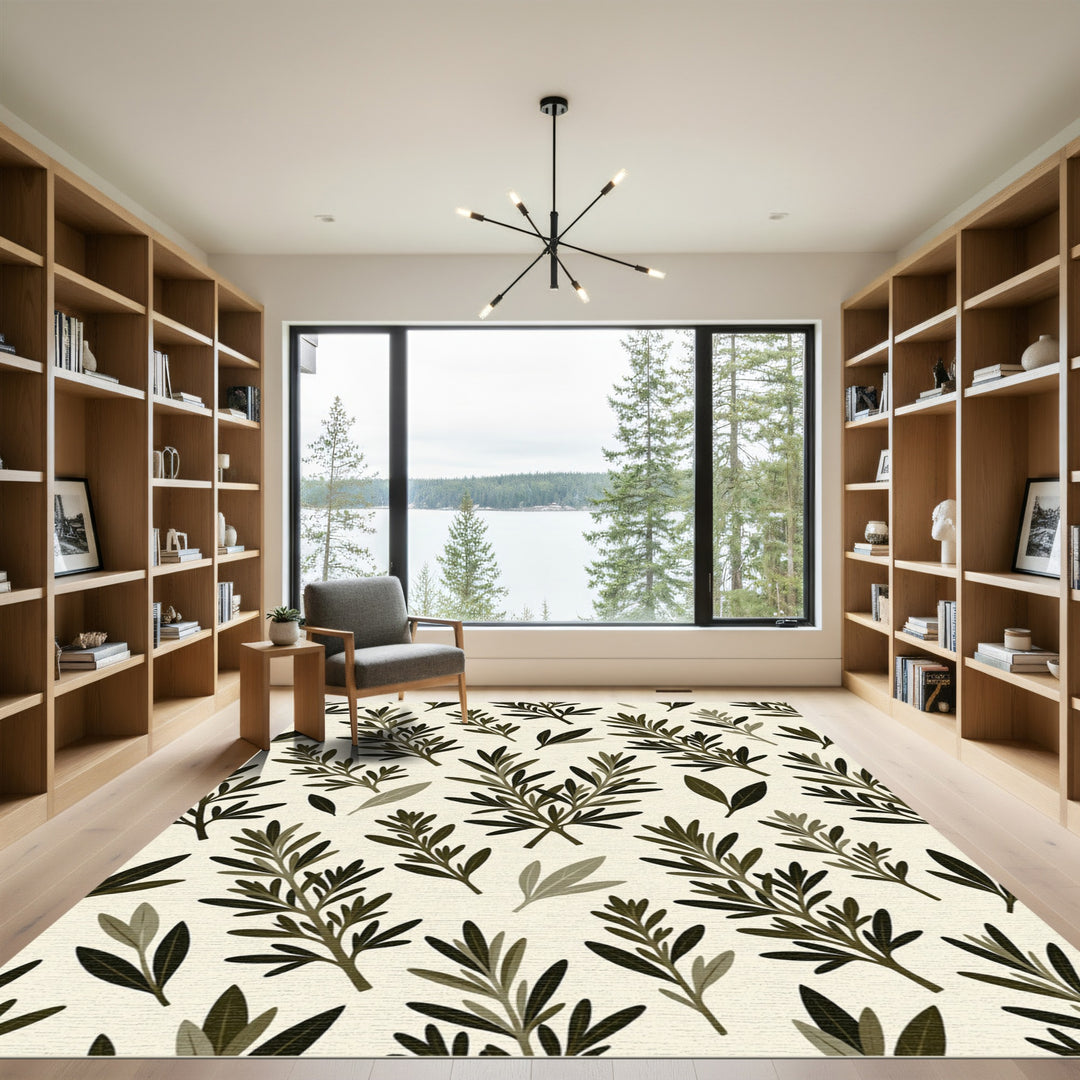 Botanical Green Branch Repeating Pattern Rug
