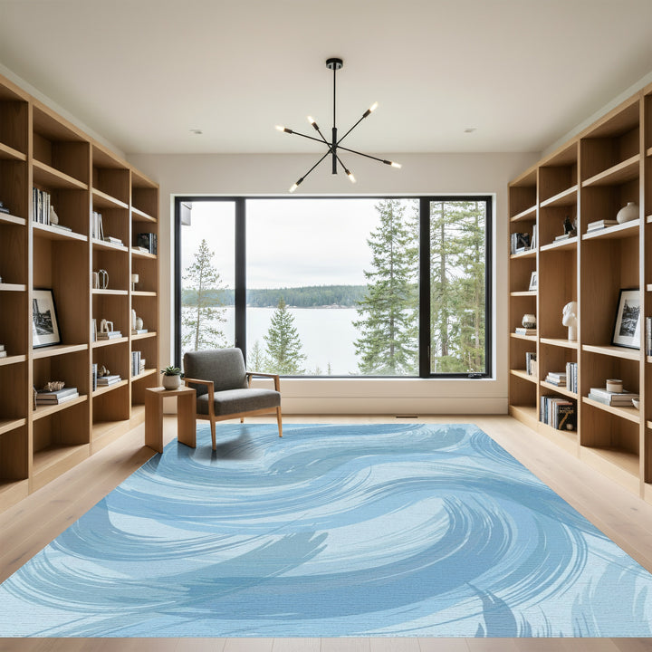 Serene Blue Swirl Abstract Rug