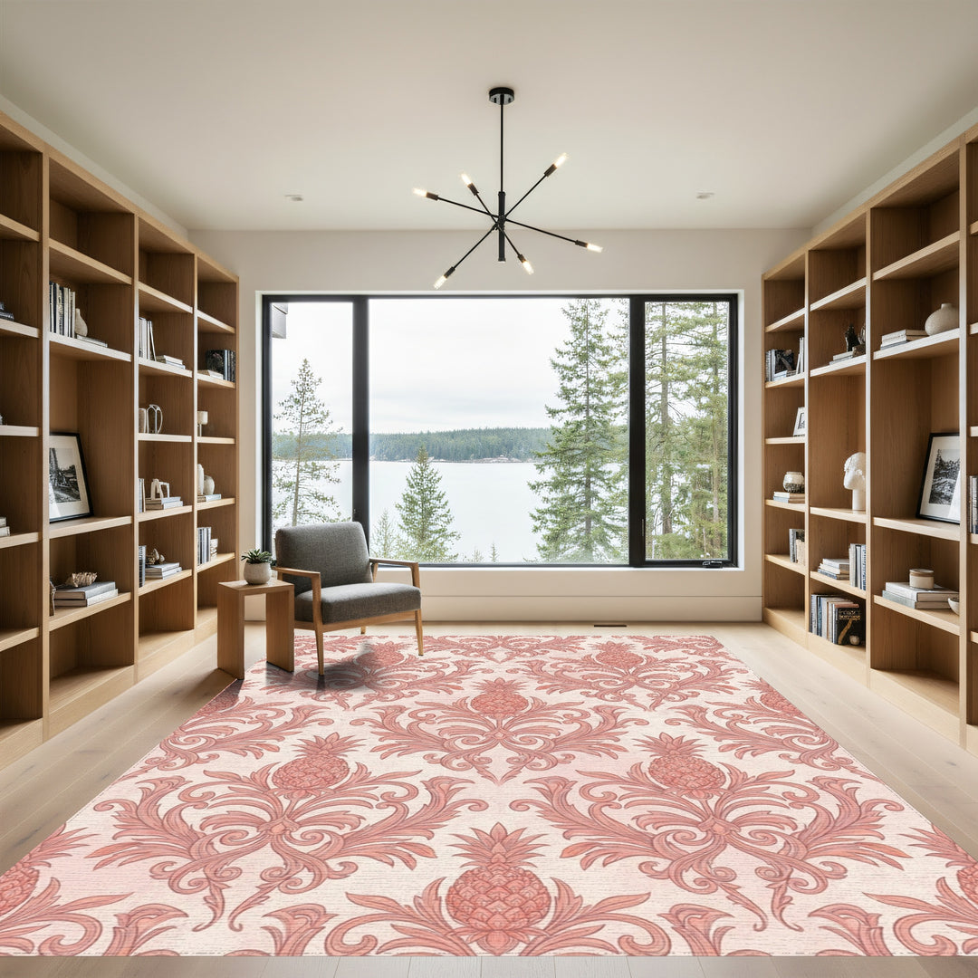 Coral Pineapple Damask Ornament Rug