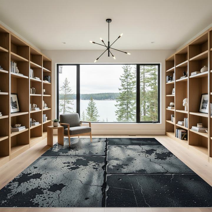 Grayscale Concrete Splatter Grunge Rug