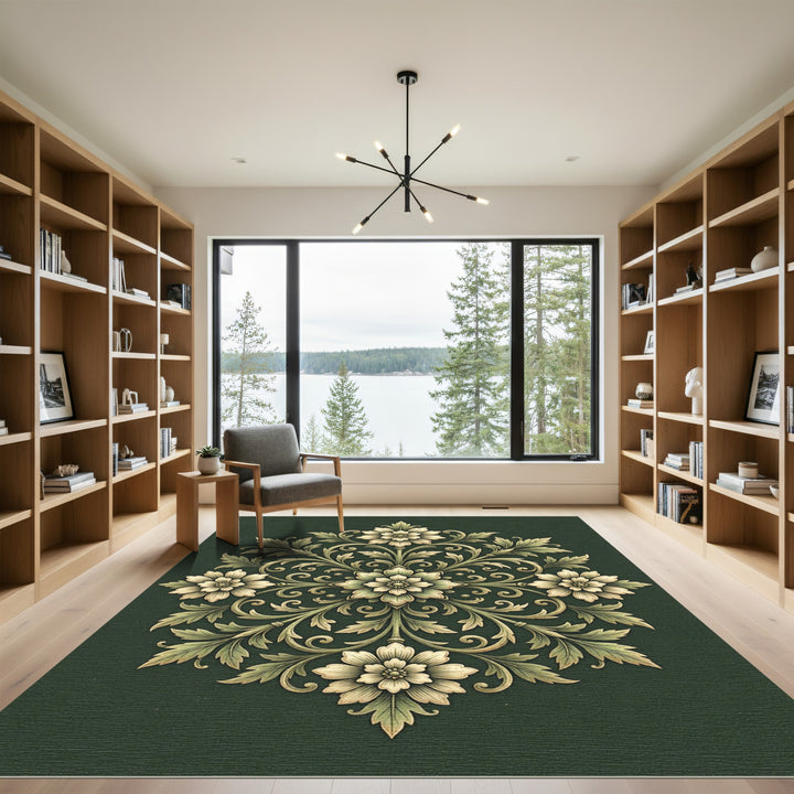 Elaborate Ivory Floral Scroll Rug