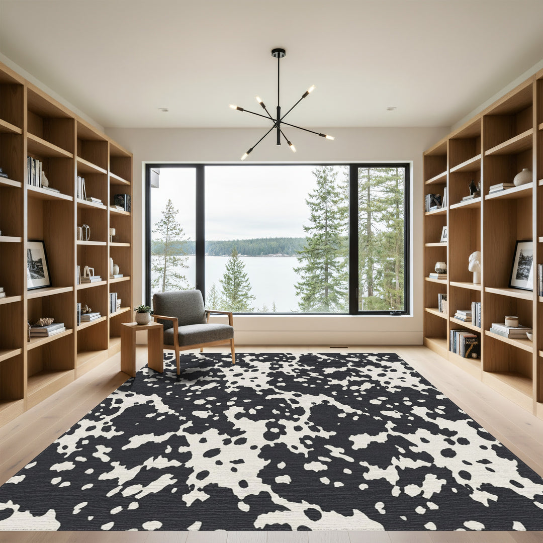 Black and Cream Spotted Texture Rug