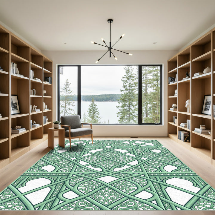 Sage Green Arabesque Intersecting Lattice Rug