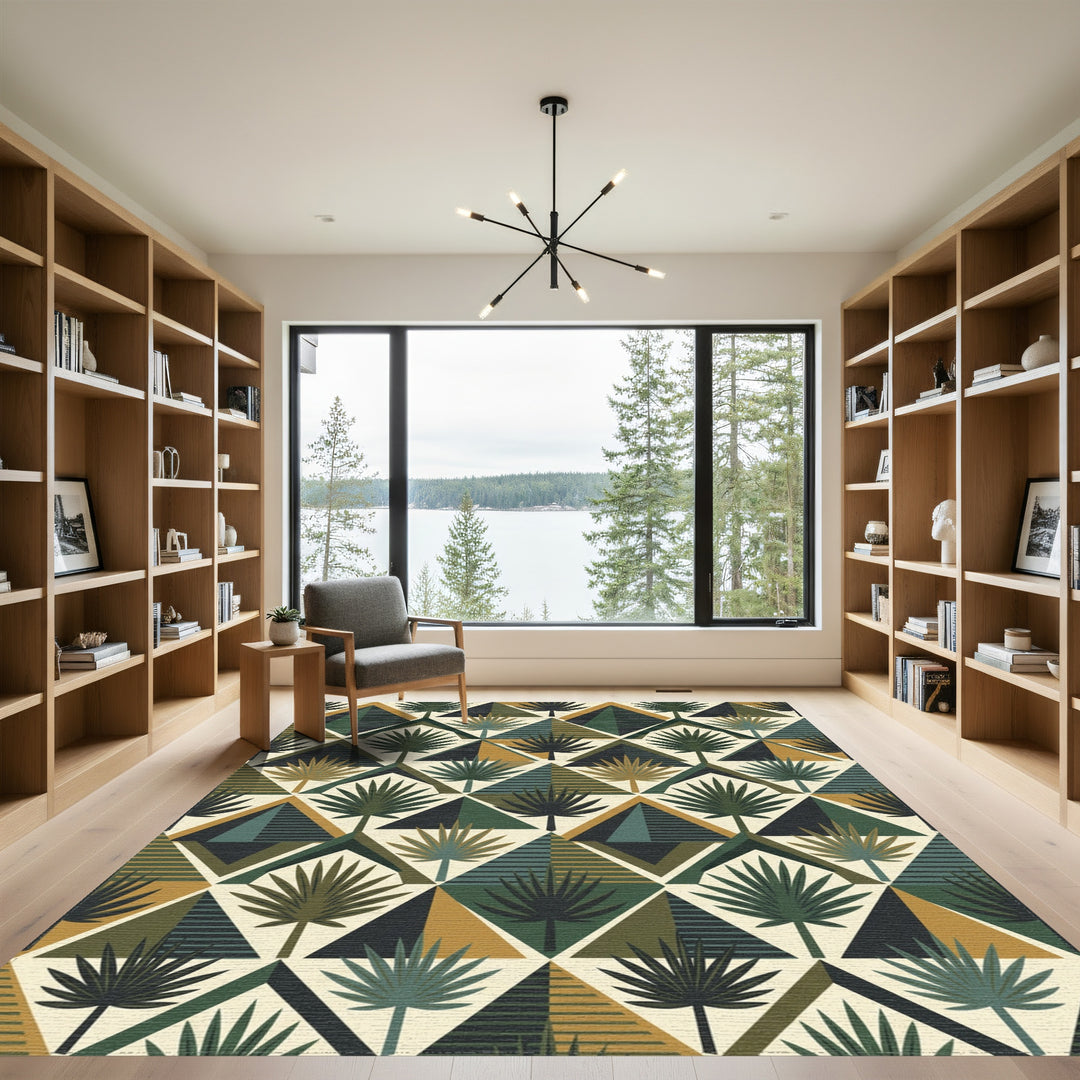 Tropical Palm Triangles Earthy Tones Rug