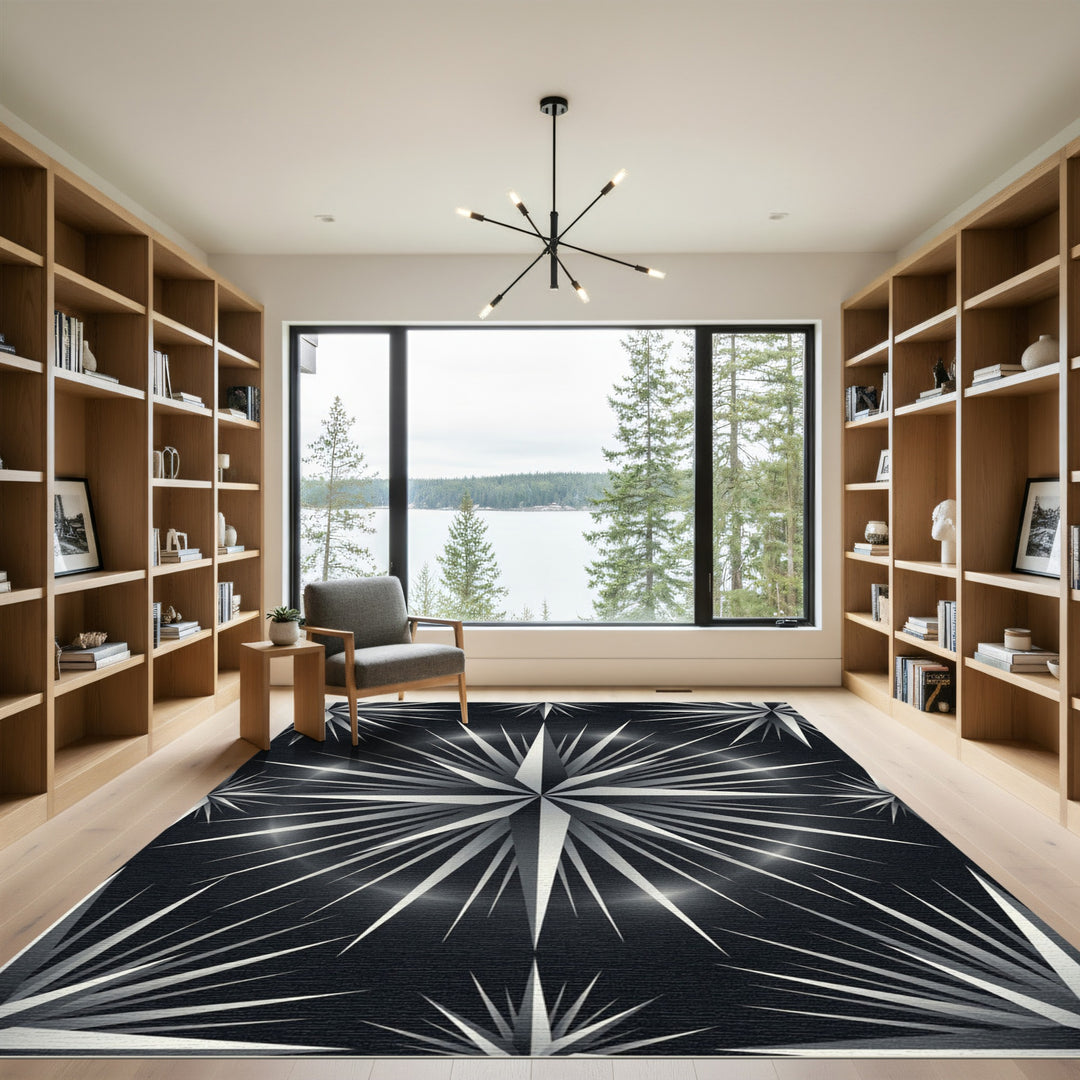 Modern Silver Starburst Geometric Rug