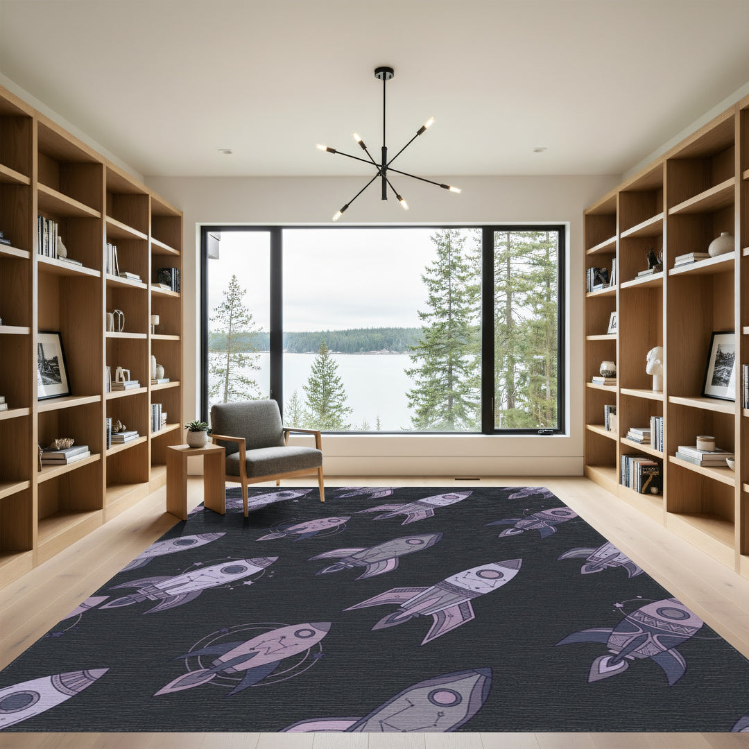 Lavender Space Rockets Constellation Scatter Rug