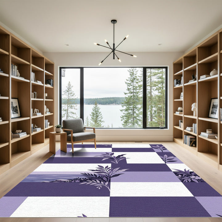 Lavender Botanical Checkered Landscape Rug