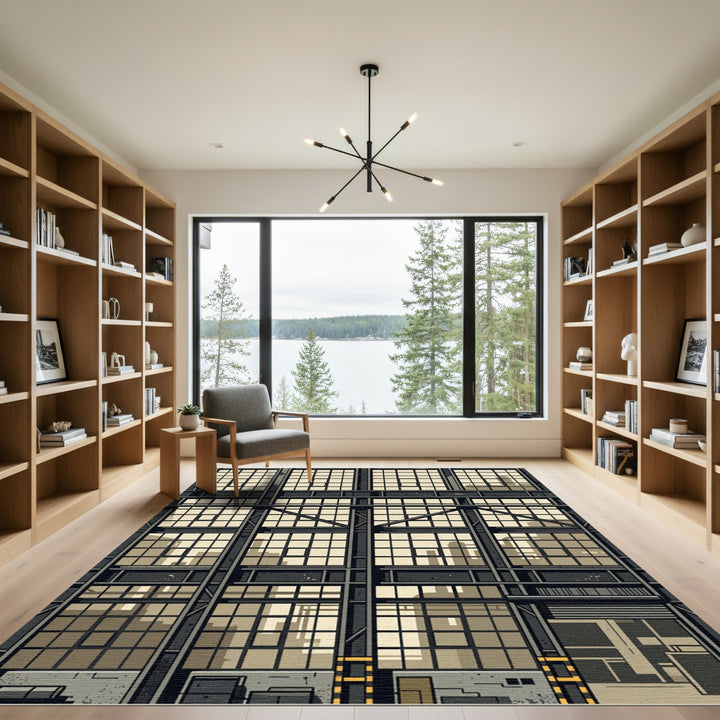 Industrial Windowpane Cityscape Vista Rug