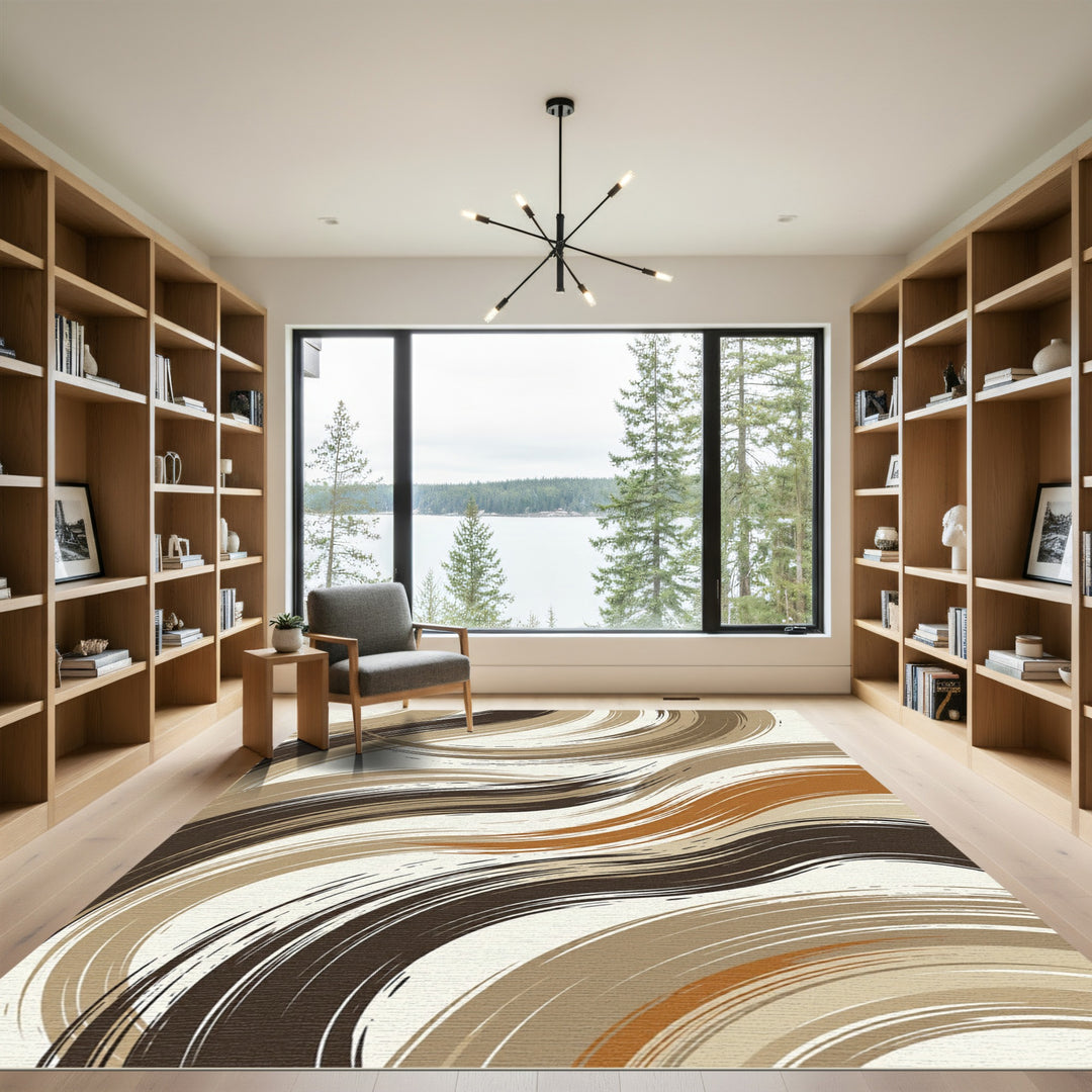 Abstract Swirling Brushstroke Earth Tones Rug