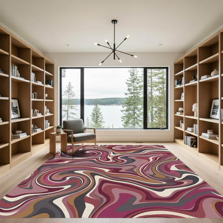 Rich Burgundy Swirl Marble Rug