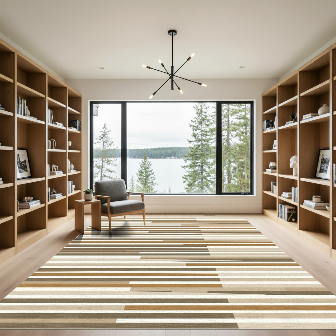 Modern Horizontal Stripe Earth Tone Rug