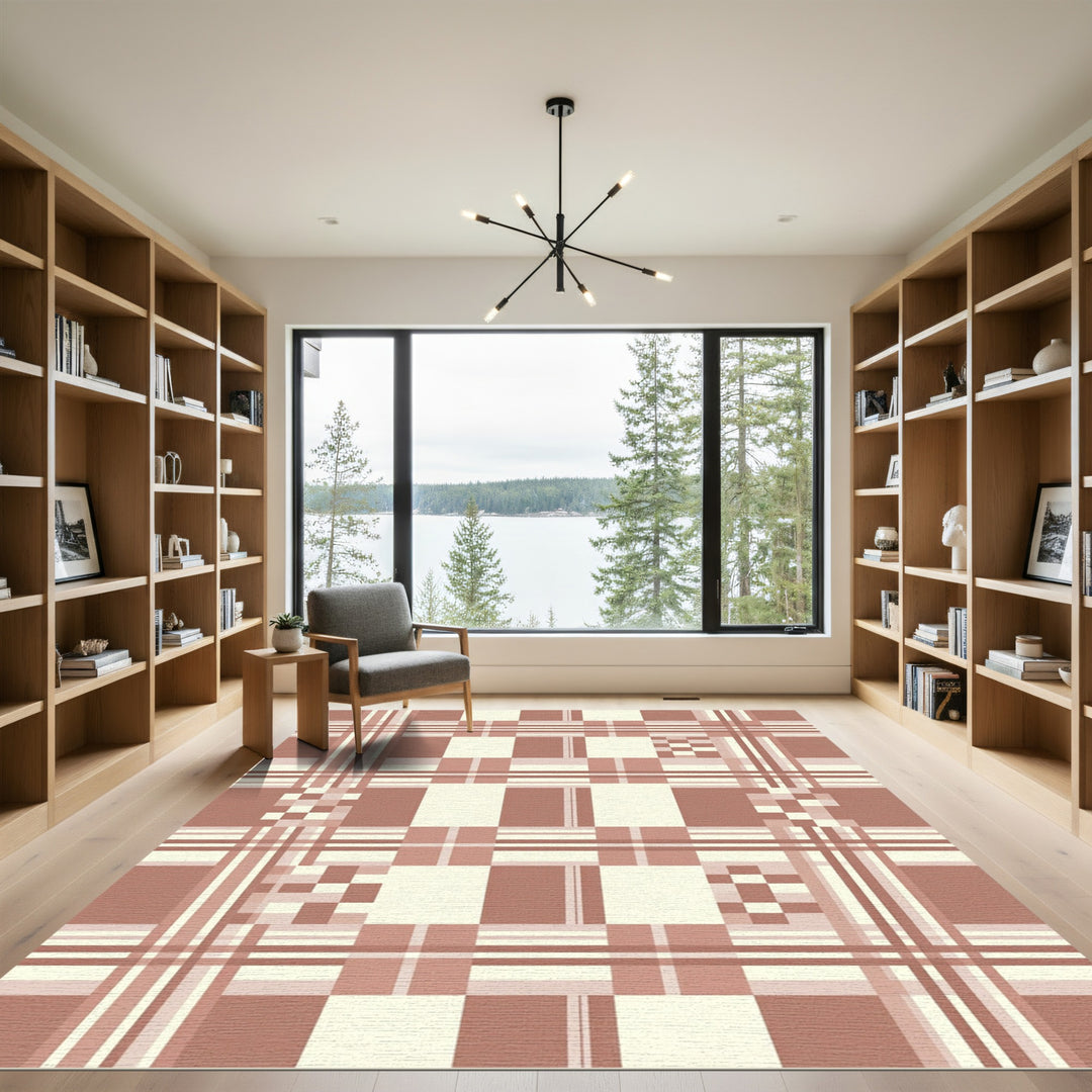 Terracotta Checkerboard Plaid Composition Rug