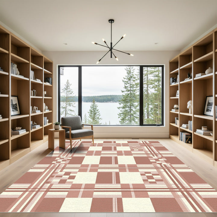 Terracotta Checkerboard Plaid Composition Rug