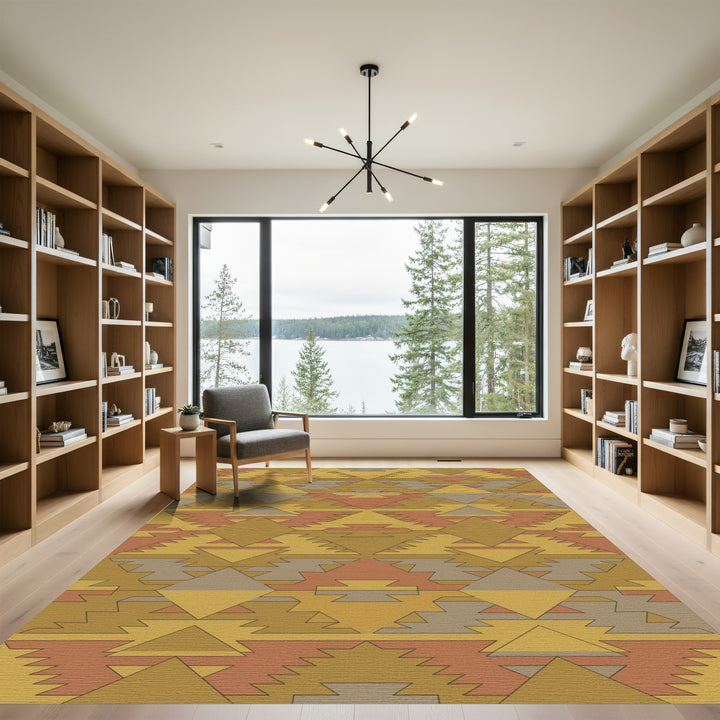 Warm Earth Tone Geometric Arrow Rug