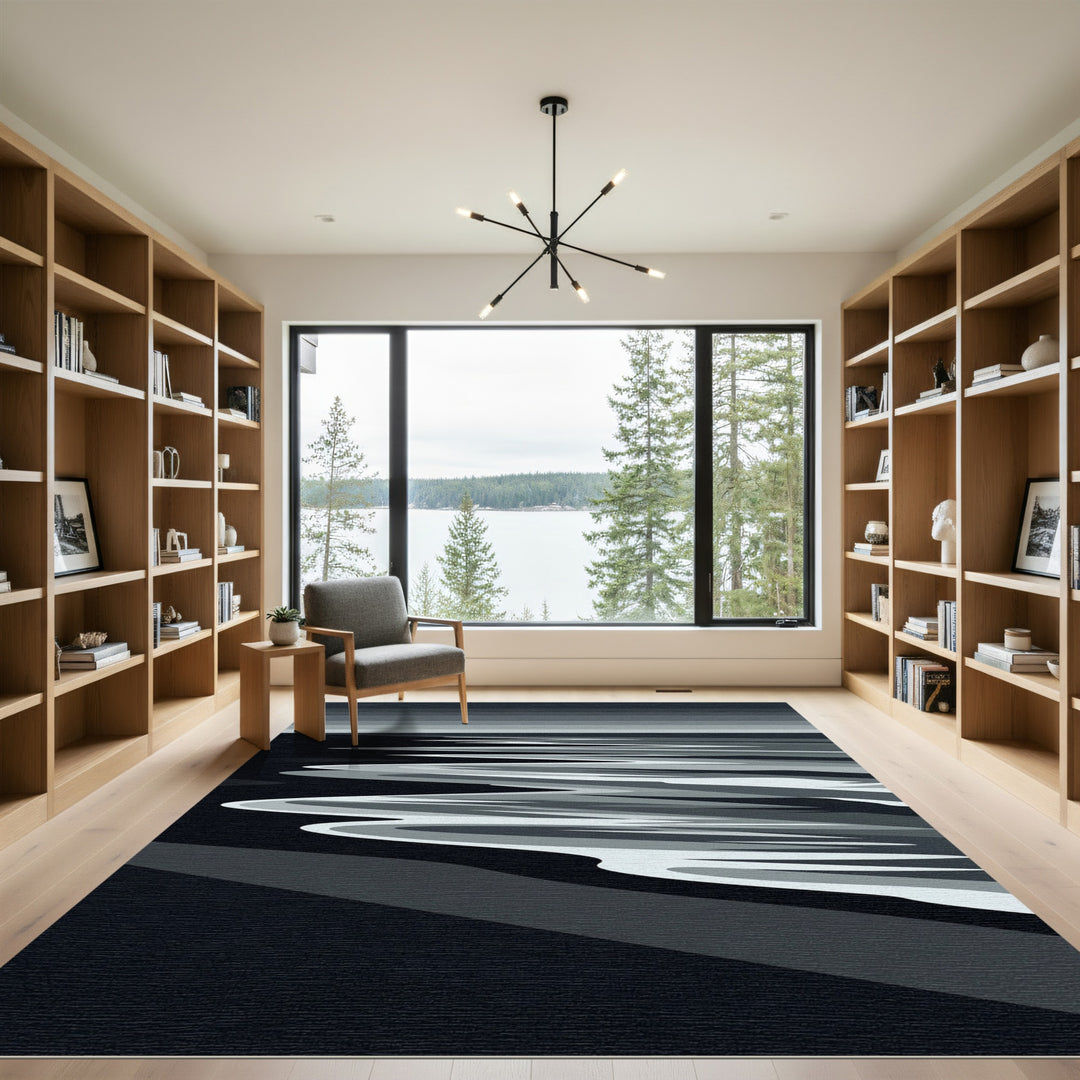 Monochromatic Wavy Abstract Landscape Rug