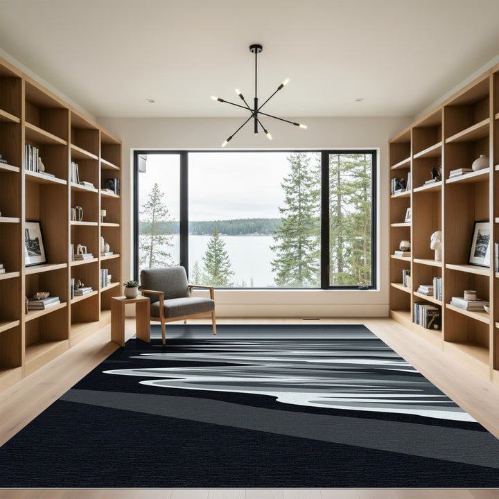 Monochromatic Wavy Abstract Landscape Rug