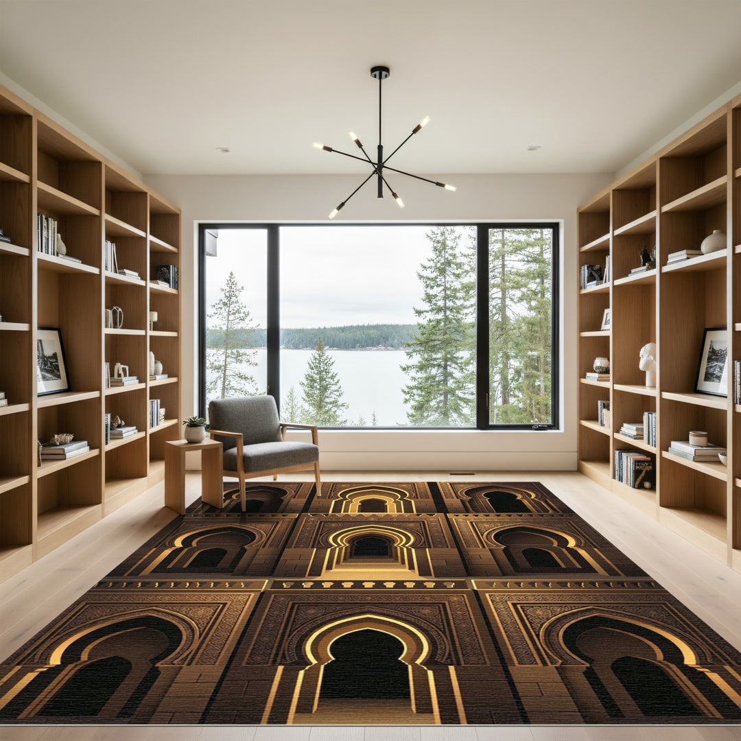 Golden Brown Arched Architectural Harmony Rug